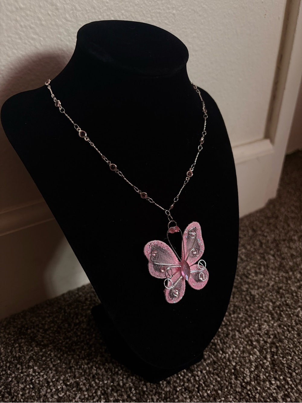 Hand Made Pink Butterfly Pendant Necklace - Women's Jewelry